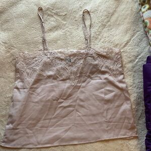 Michele Blush Pink Lace Trim Satin Tank Top